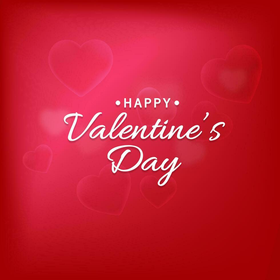 Happy Valentine's Day Font With Transparent Or Glass Hearts On Red Background. vector