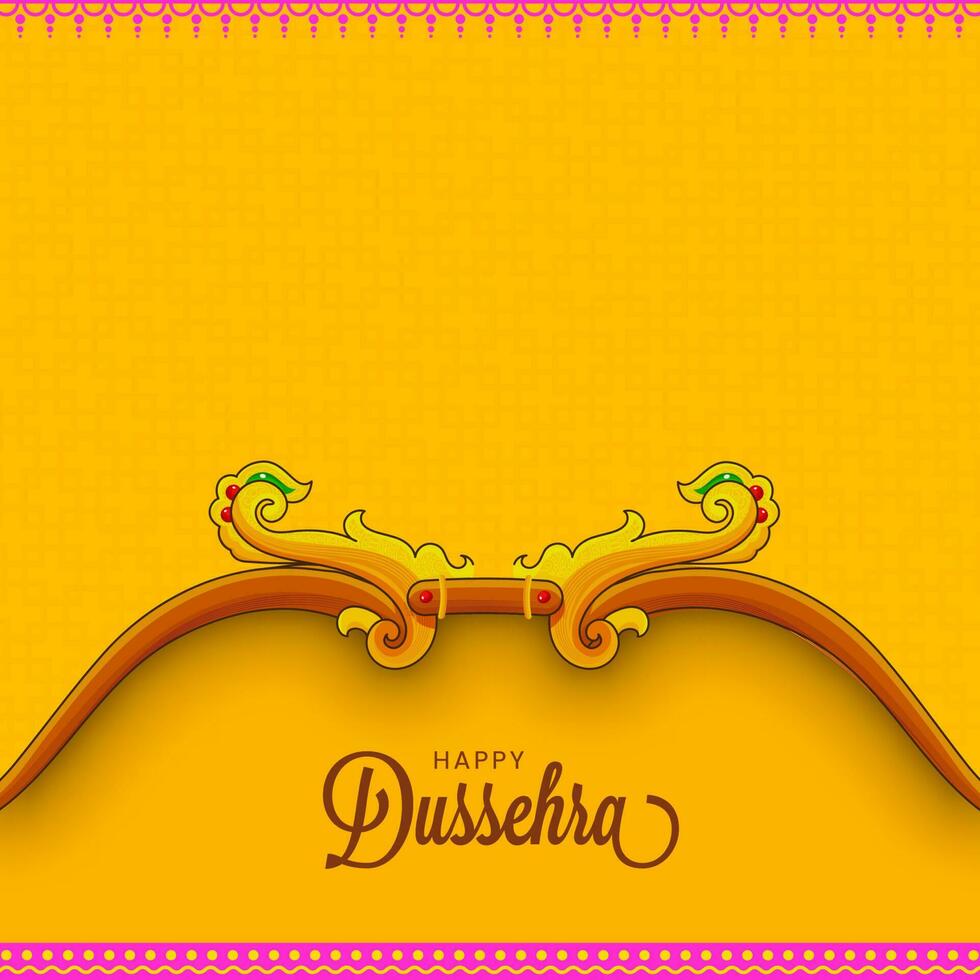 Happy Dussehra Celebration Greeting Card With Archer Bow On Orange Square Pattern Background. vector