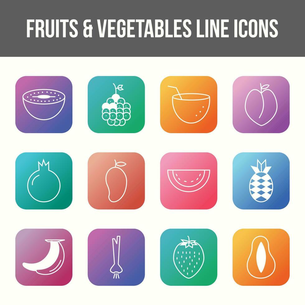 único frutas y vegetales vector línea icono conjunto