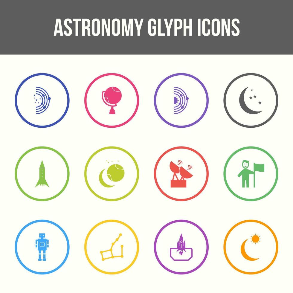 Unique astronomy vector glyph icon set