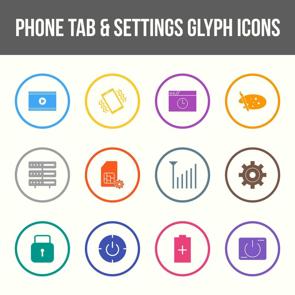 Unique phone tab and settings vector glyph icon set
