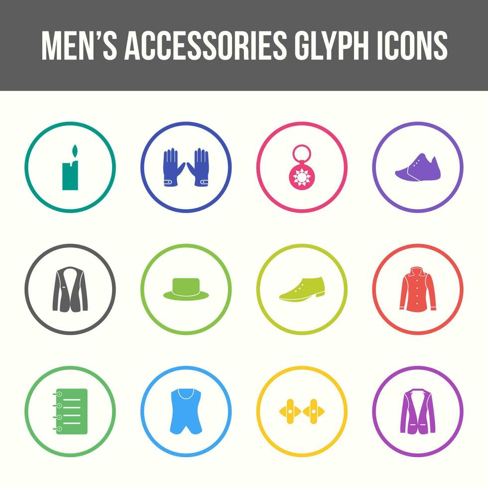 Unique men's accessories vector glyph icon set