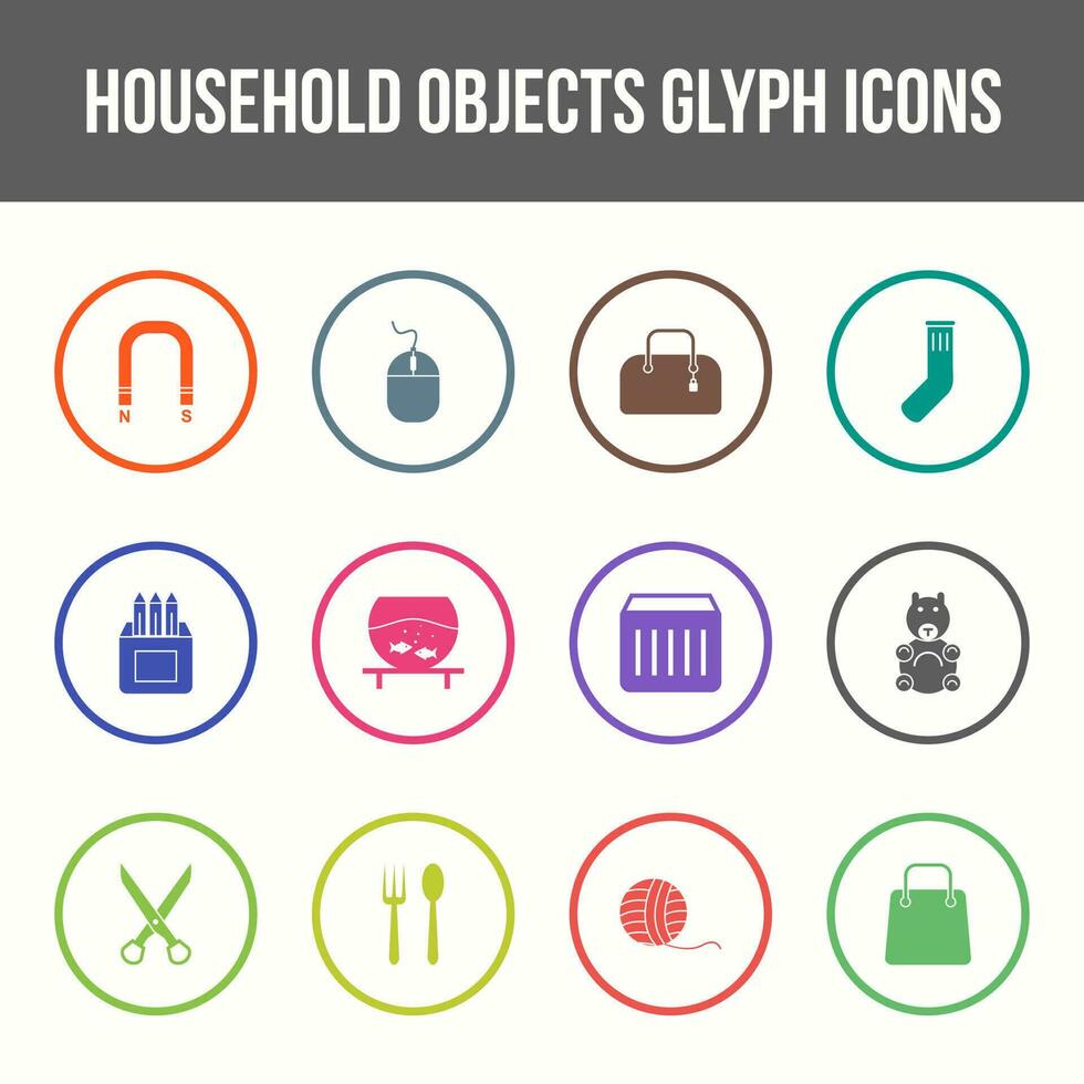 Unique household objects vector glyph icon set 23298699 Vector Art