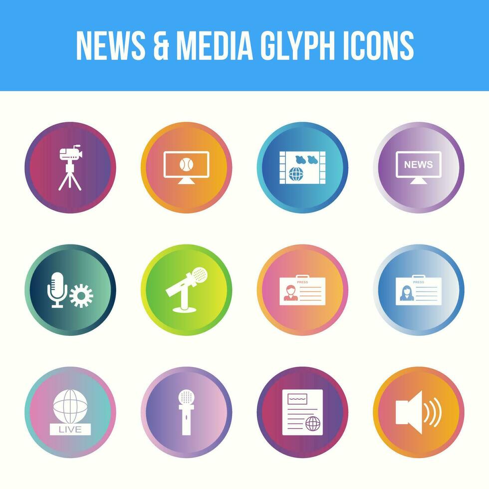 Unique news and media vector glyph icon set