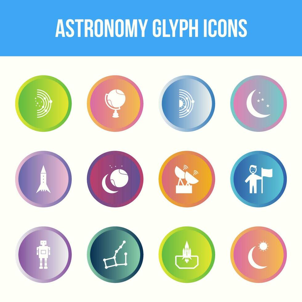 Unique astronomy vector glyph icon set