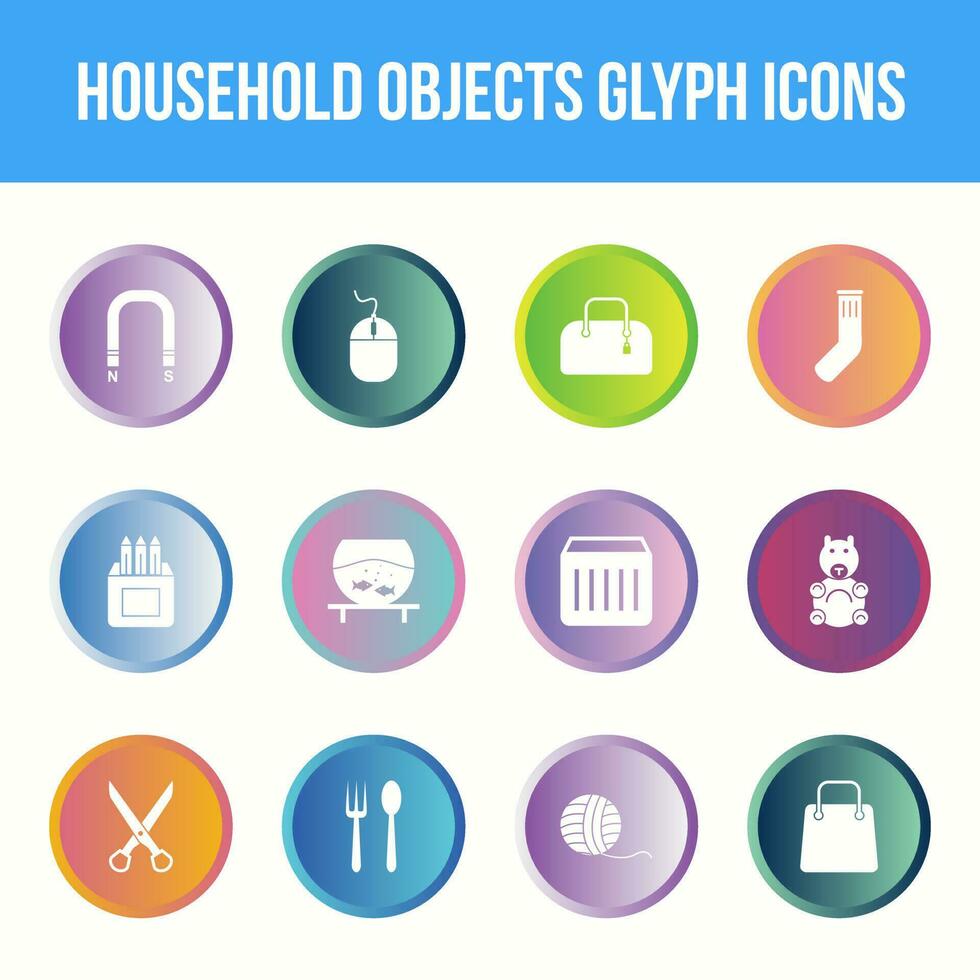 Unique household objects vector glyph icon set