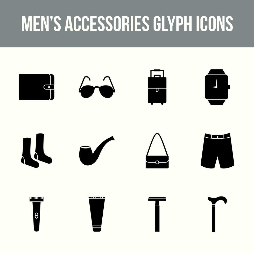 Unique men's accessories vector glyph icon set