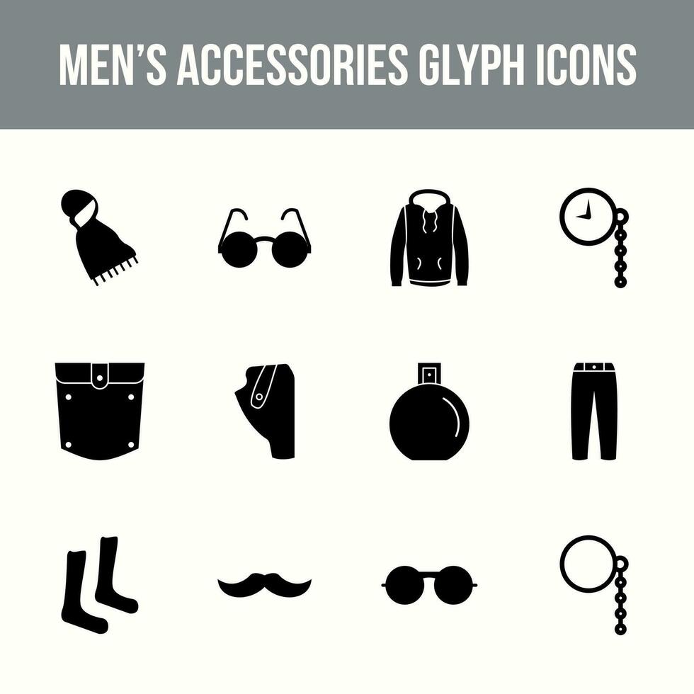 Unique men's accessories vector glyph icon set