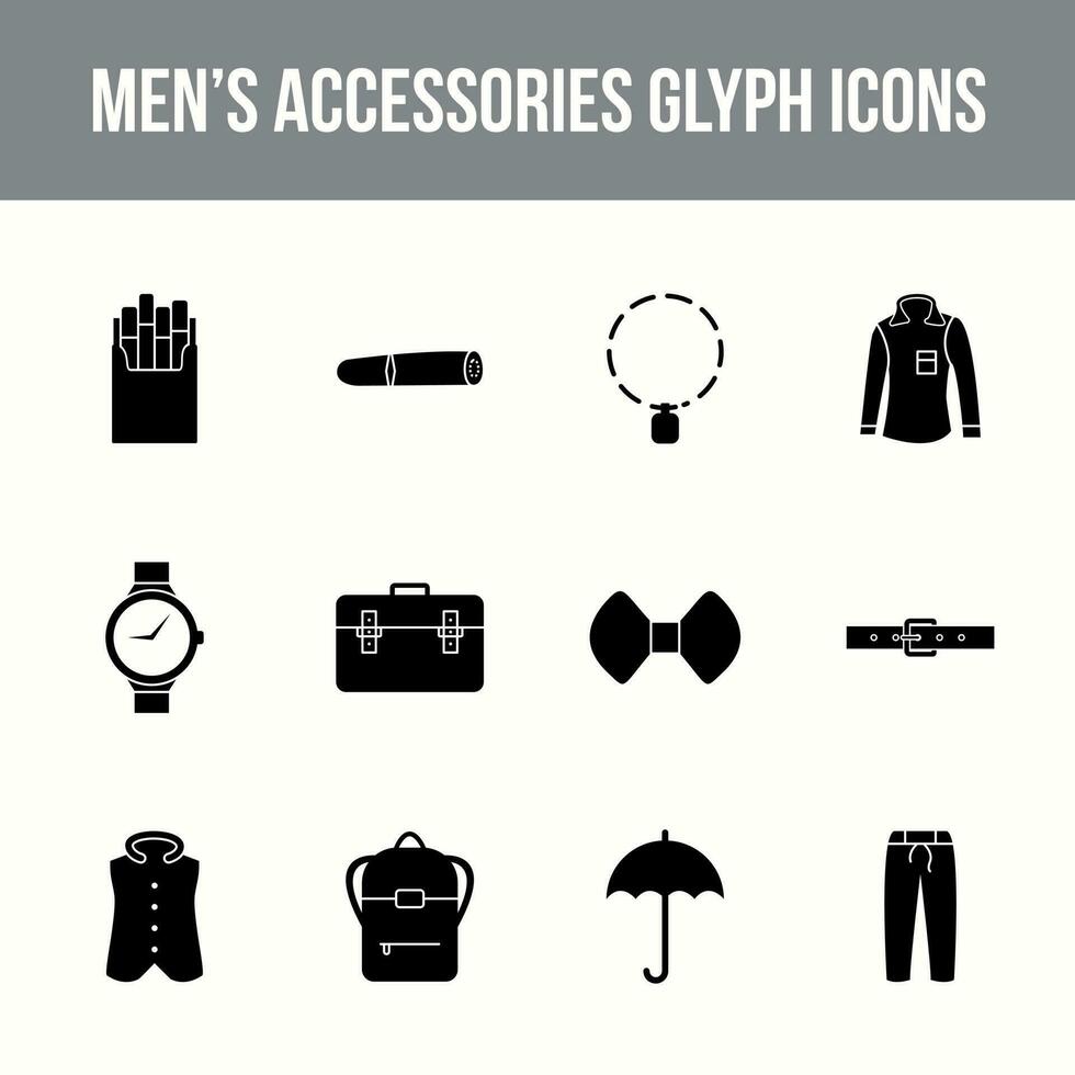 Unique men's accessories vector glyph icon set