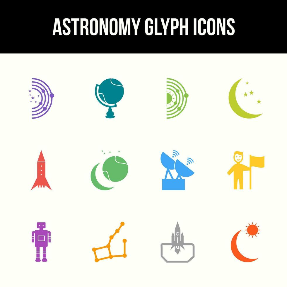 Unique astronomy vector glyph icon set