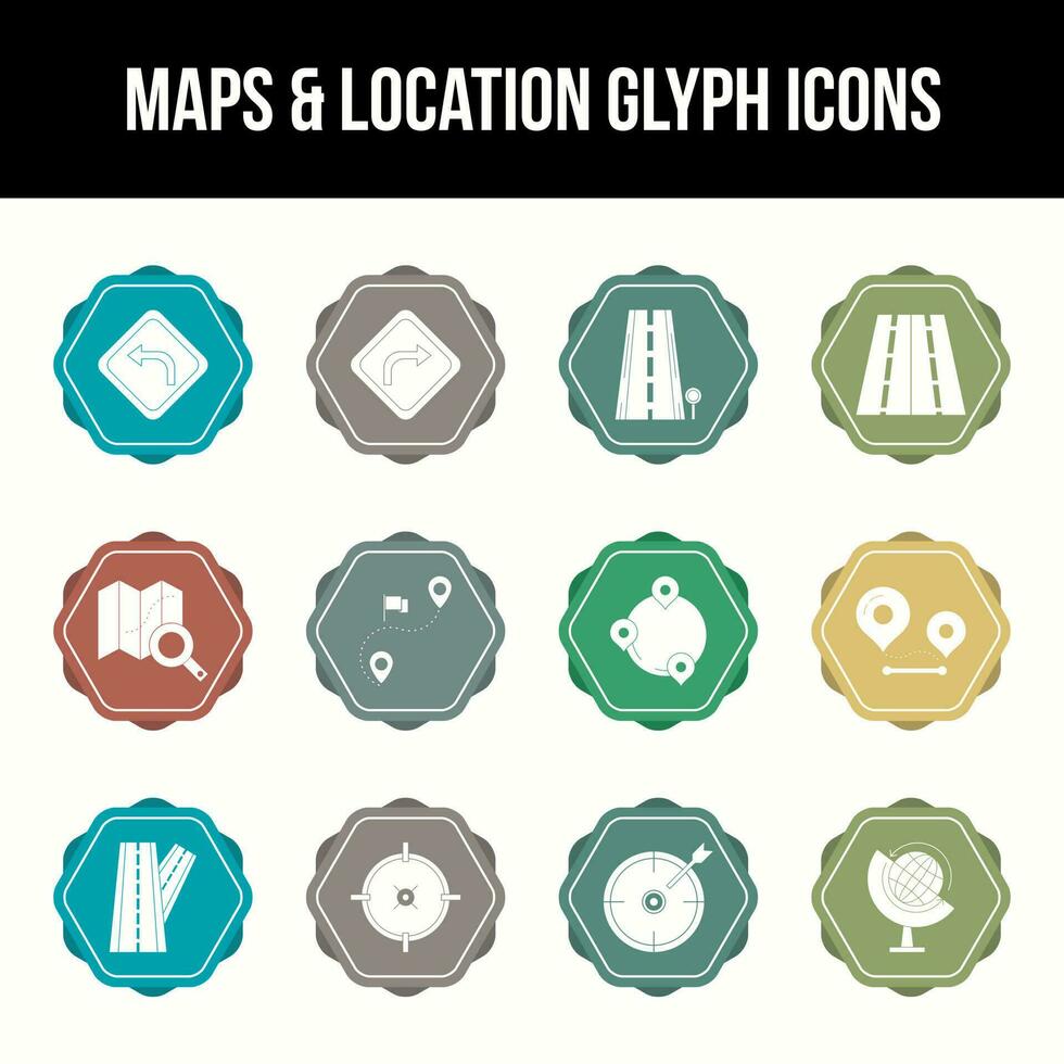 único mapas y ubicación glifo icono conjunto vector