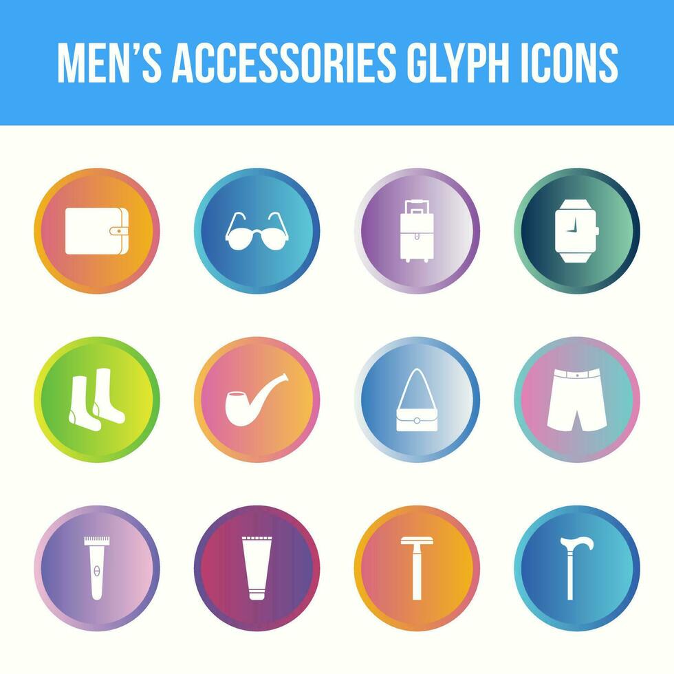 Unique men's accessories vector glyph icon set