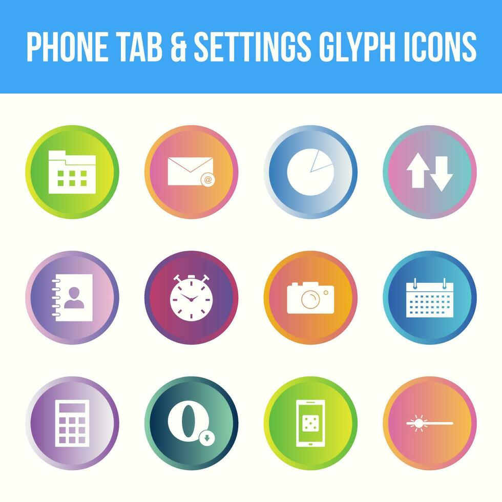 Unique phone tab and settings vector glyph icon set