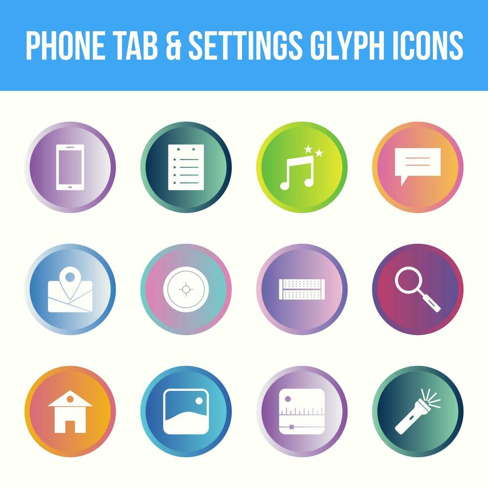 Unique phone tab and settings vector glyph icon set