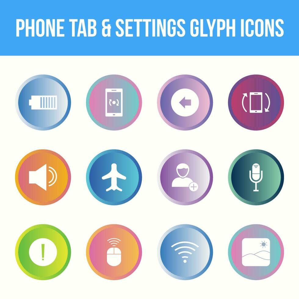 Unique phone tab and settings vector glyph icon set