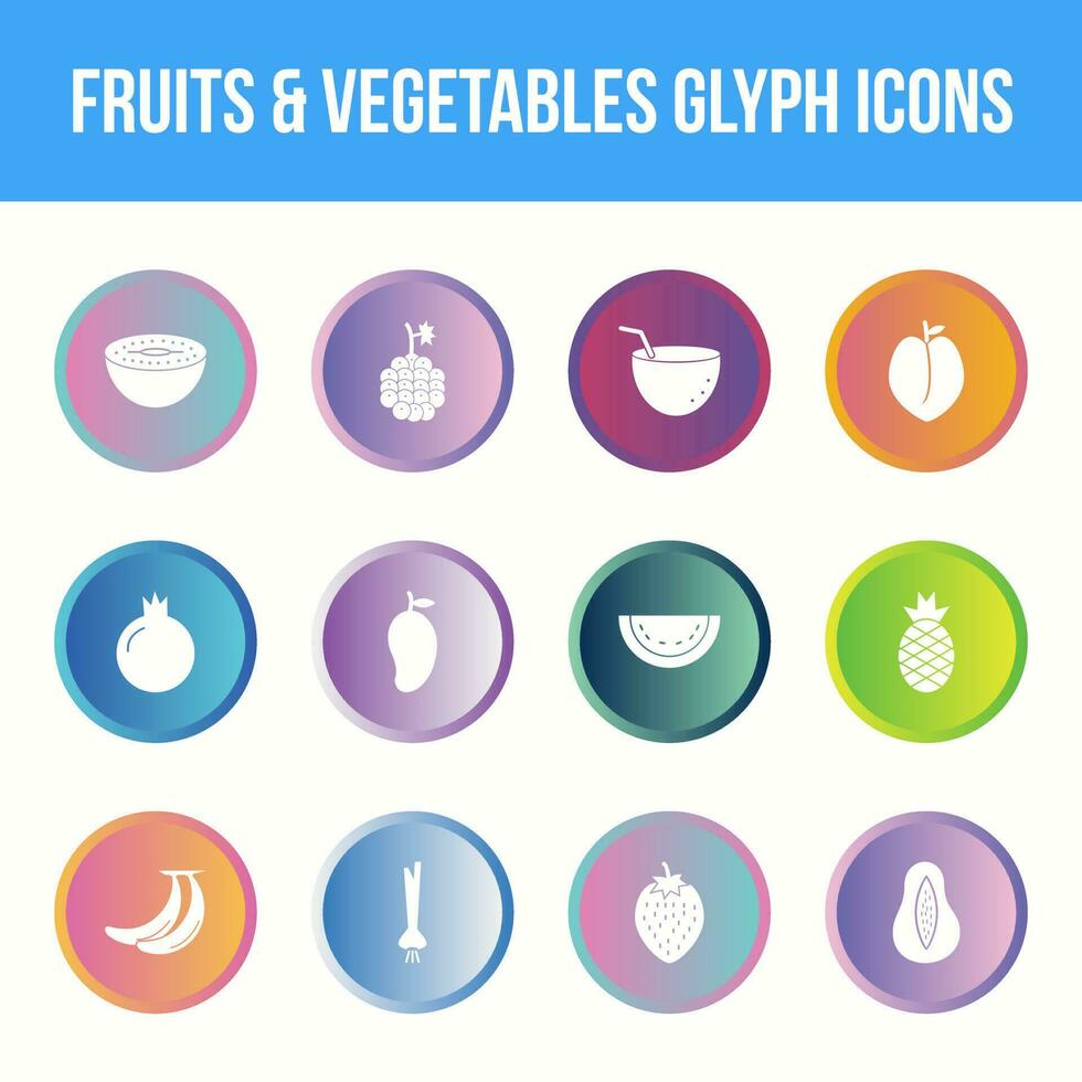 Unique fruits and vegetables vector glyph icon set