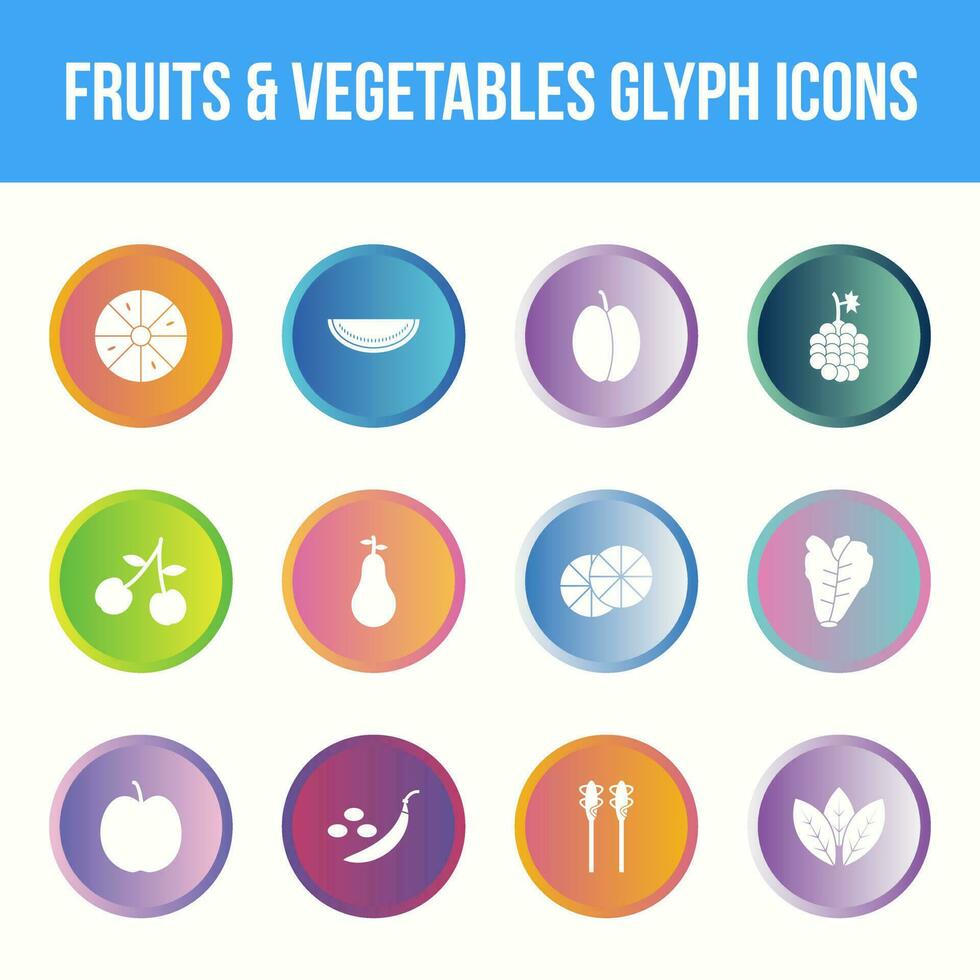 Unique fruits and vegetables vector glyph icon set