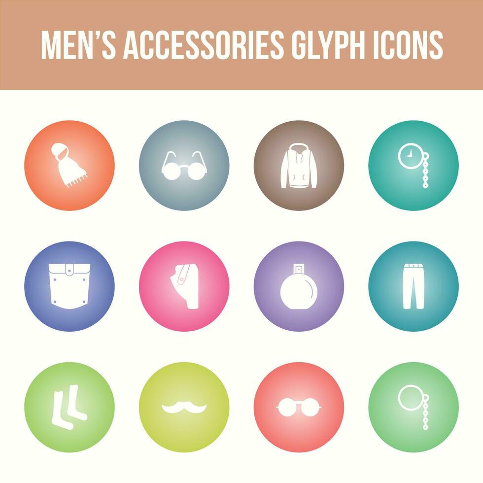 Unique men's accessories vector glyph icon set