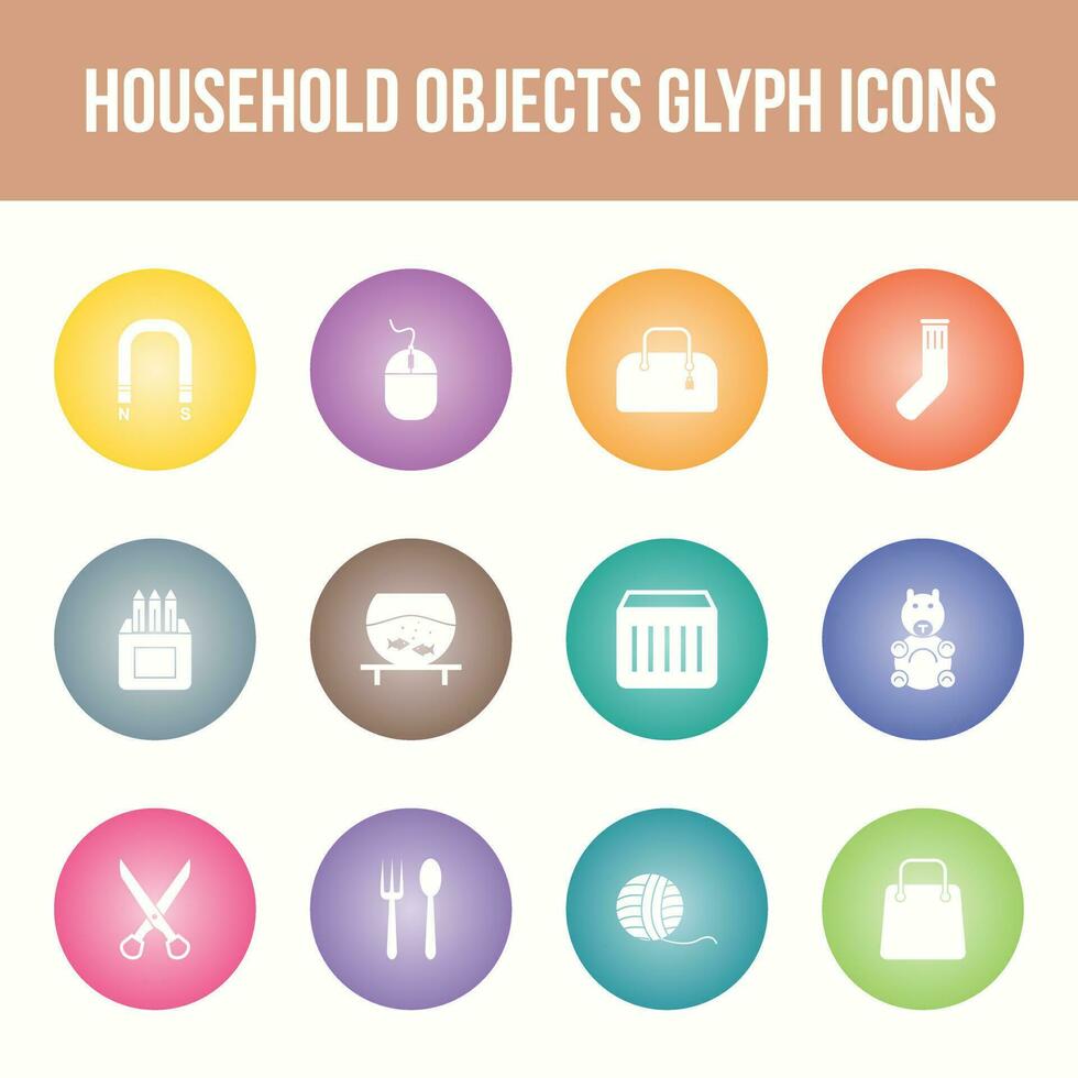 Unique household objects vector glyph icon set