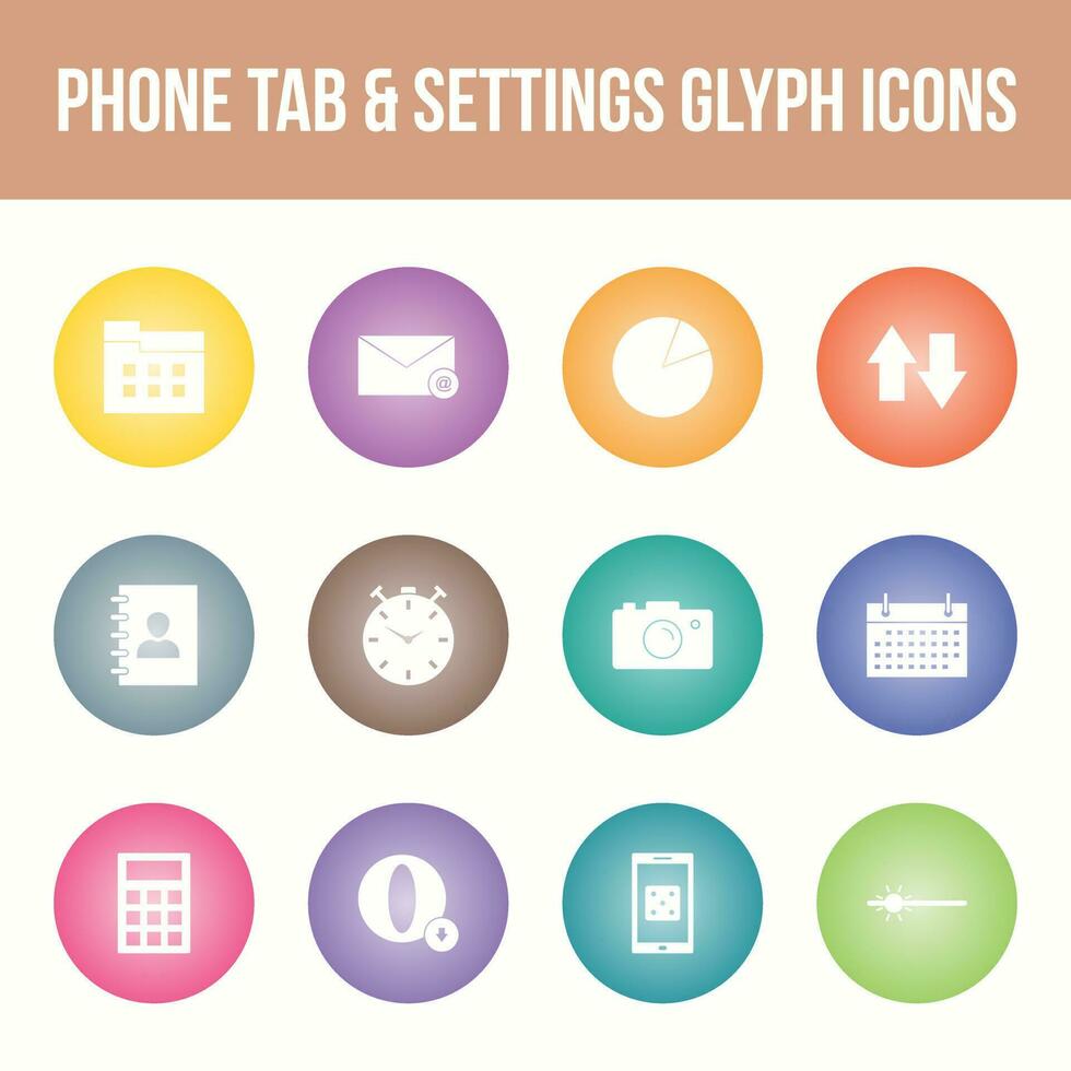 Unique phone tab and settings vector glyph icon set