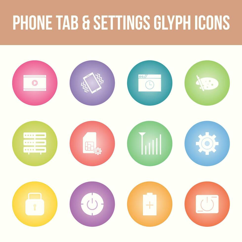 Unique phone tab and settings vector glyph icon set