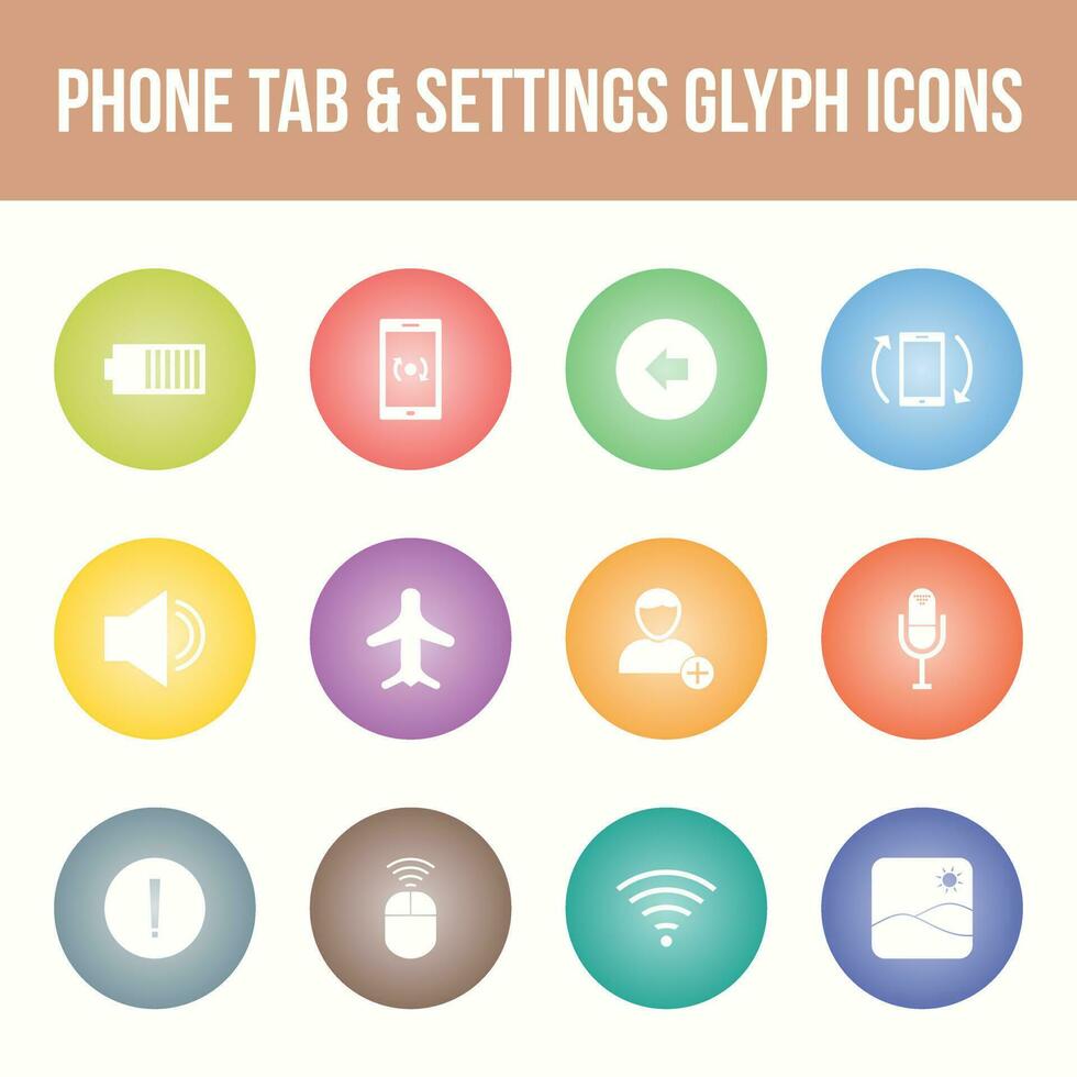 Unique phone tab and settings vector glyph icon set