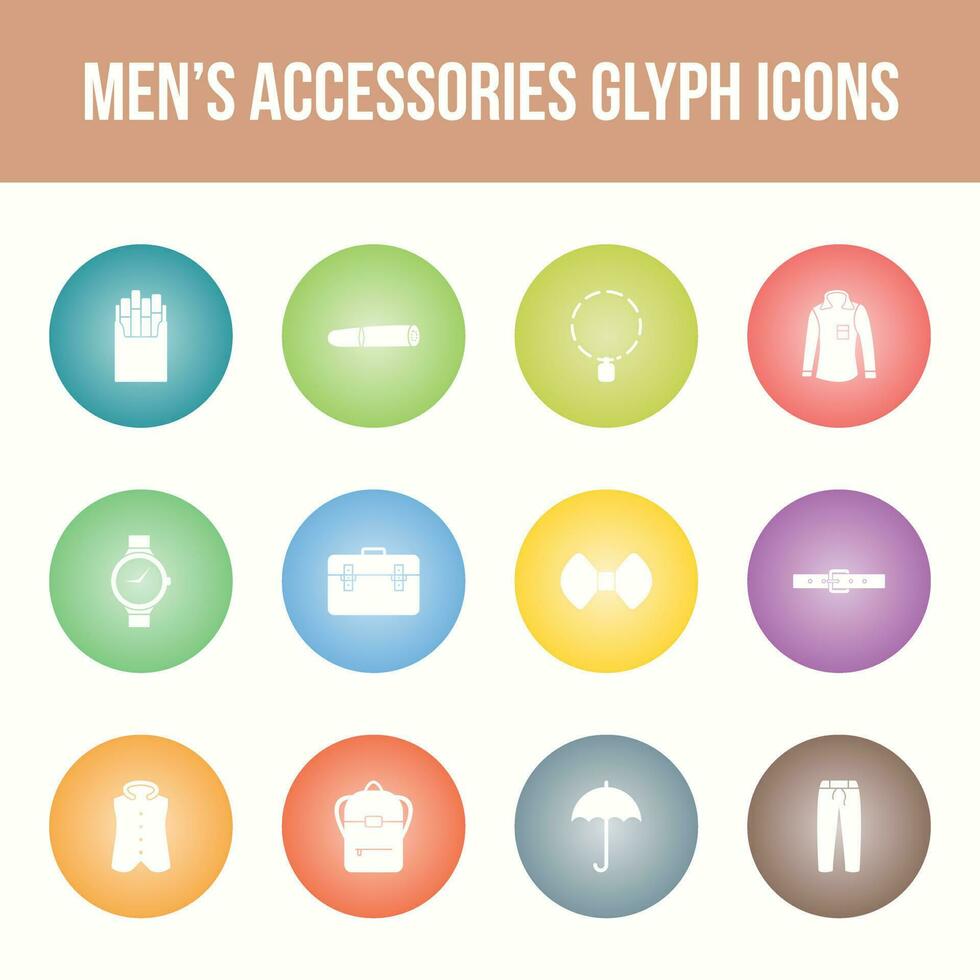 conjunto de iconos de glifo vectorial de accesorios únicos para hombres vector