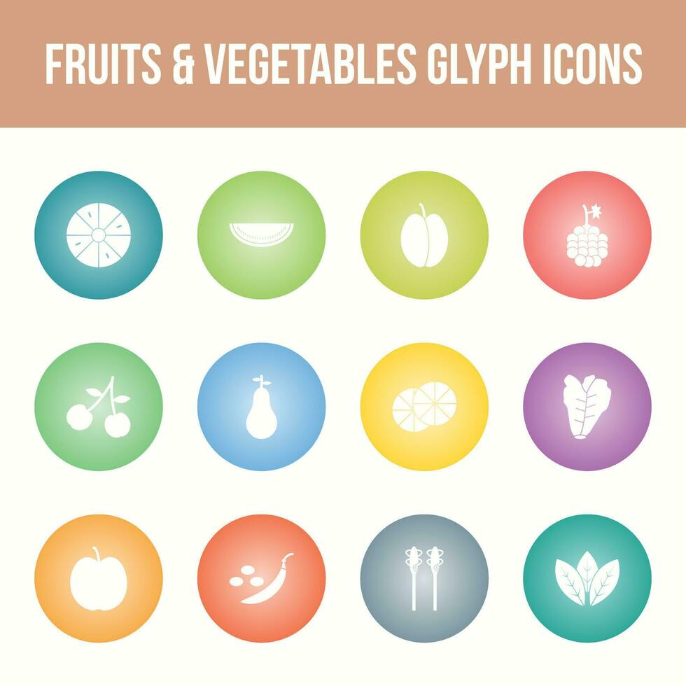 Unique fruits and vegetables vector glyph icon set