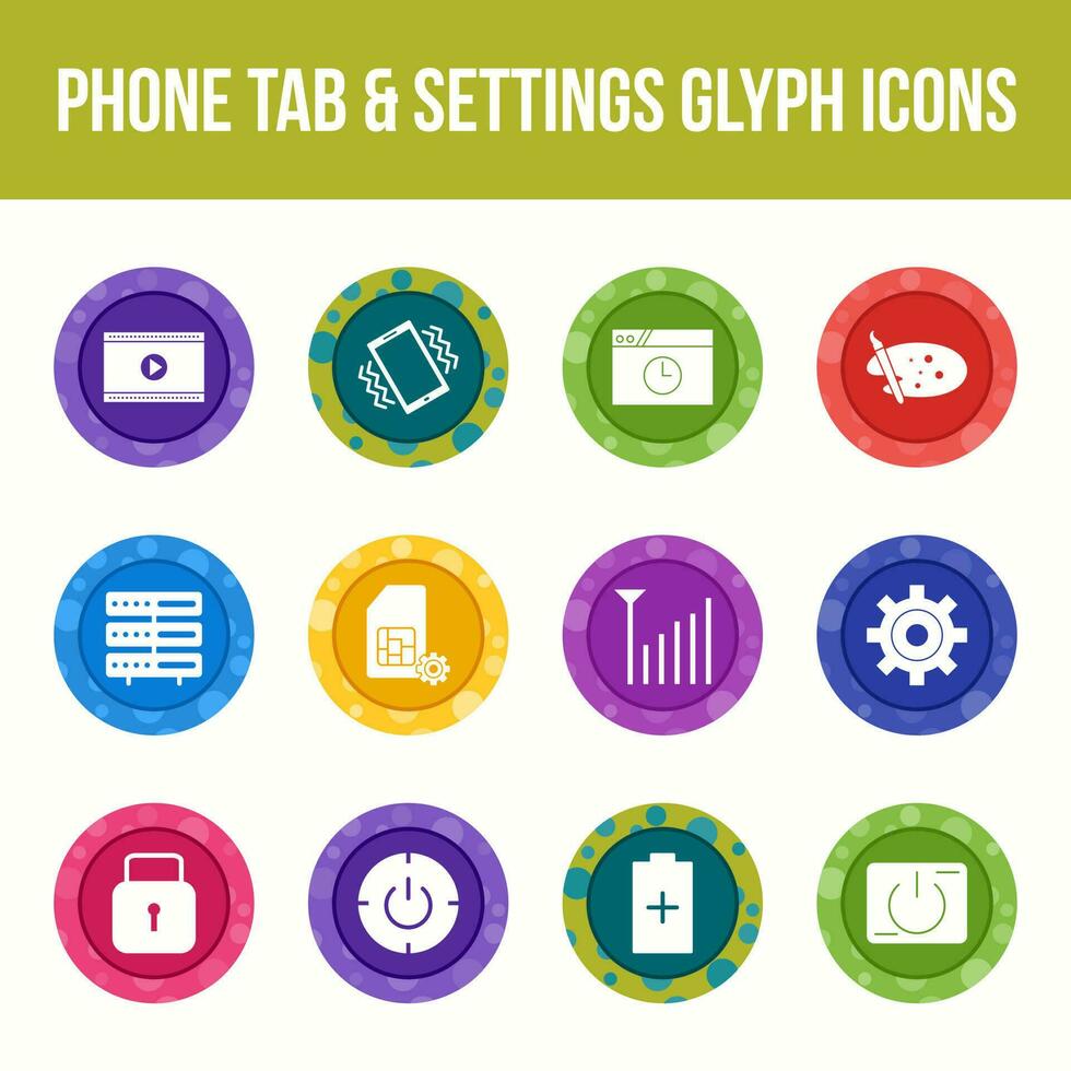 Unique phone tab and settings vector glyph icon set