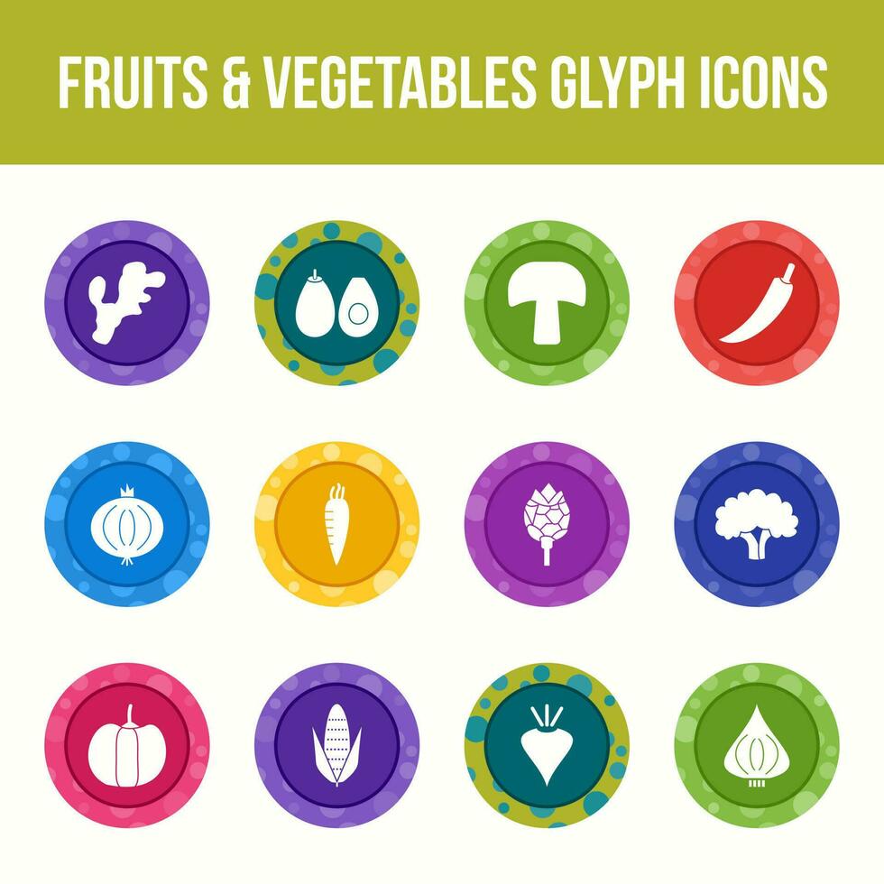 Unique fruits and vegetables vector glyph icon set