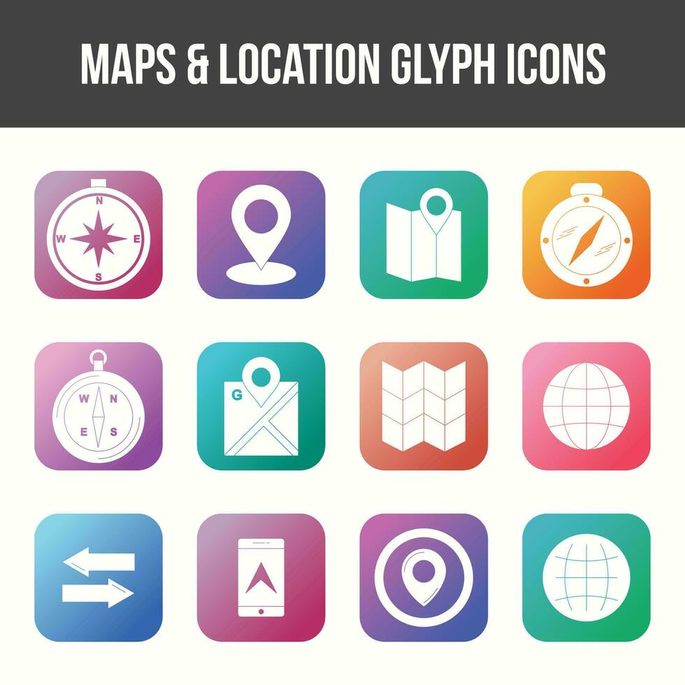 Unique Maps and location Glyph icon set vector