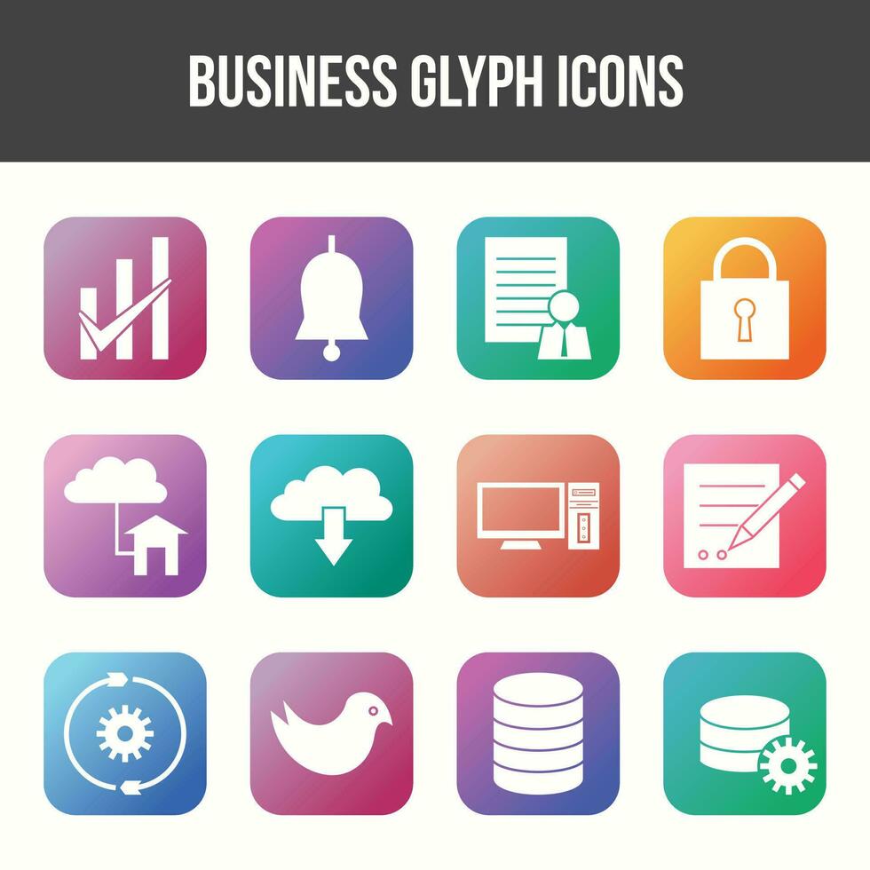 Unique Business Glyph icon set vector