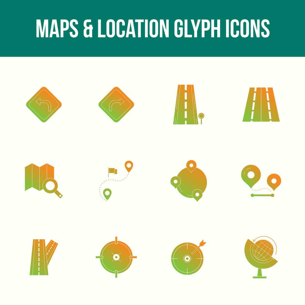 Unique Maps and location Glyph icon set vector