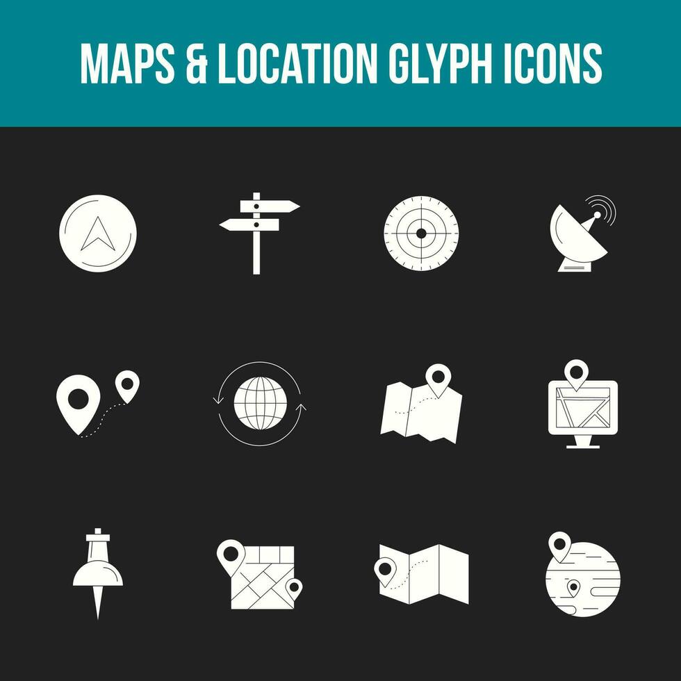 Unique Maps and location Glyph icon set vector