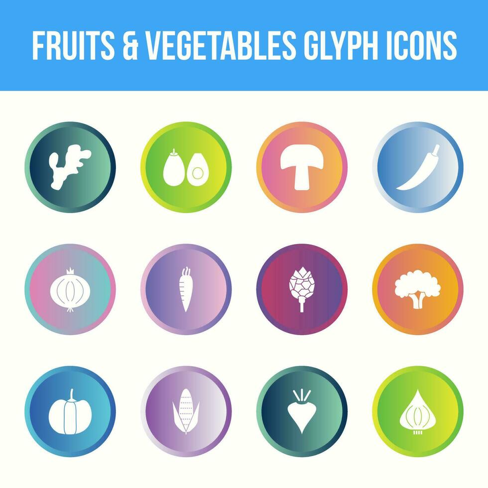 Unique fruits and vegetables vector glyph icon set