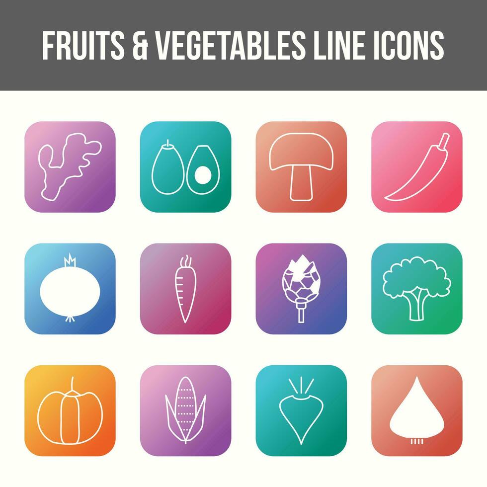 Unique fruits and vegetables vector line icon set