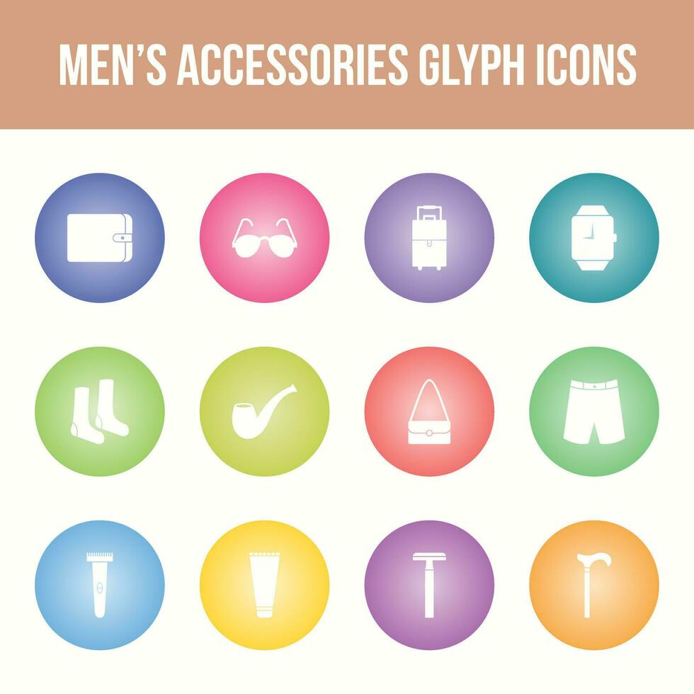 Unique men's accessories vector glyph icon set