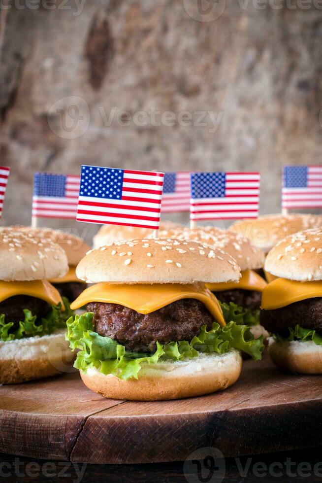 Mini burgers close up photo