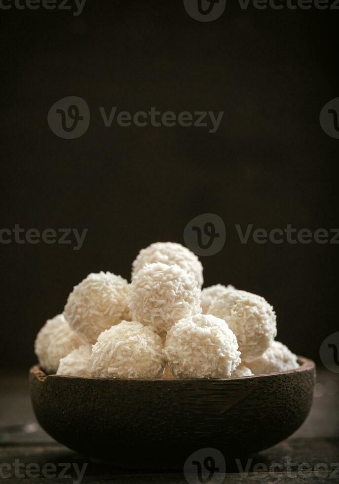 Coconut pralines close up photo