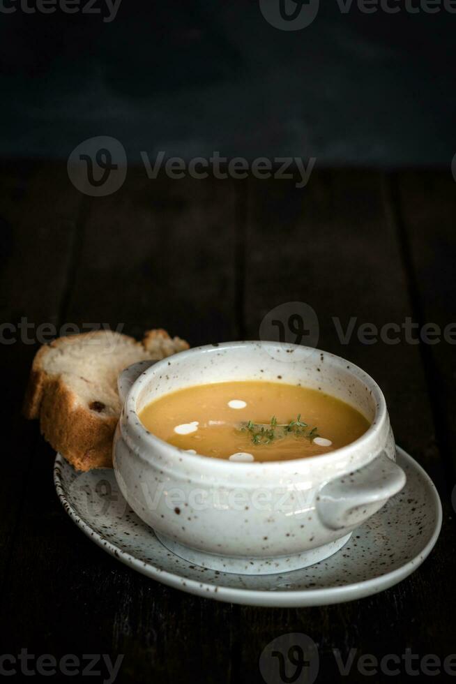 Served food on black background photo