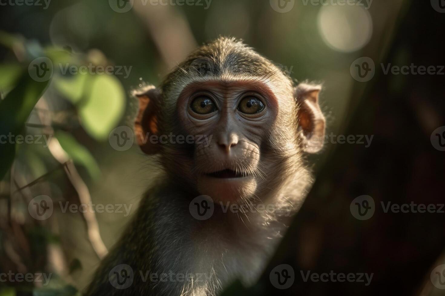 Cute monkey on the forest AI Generate photo