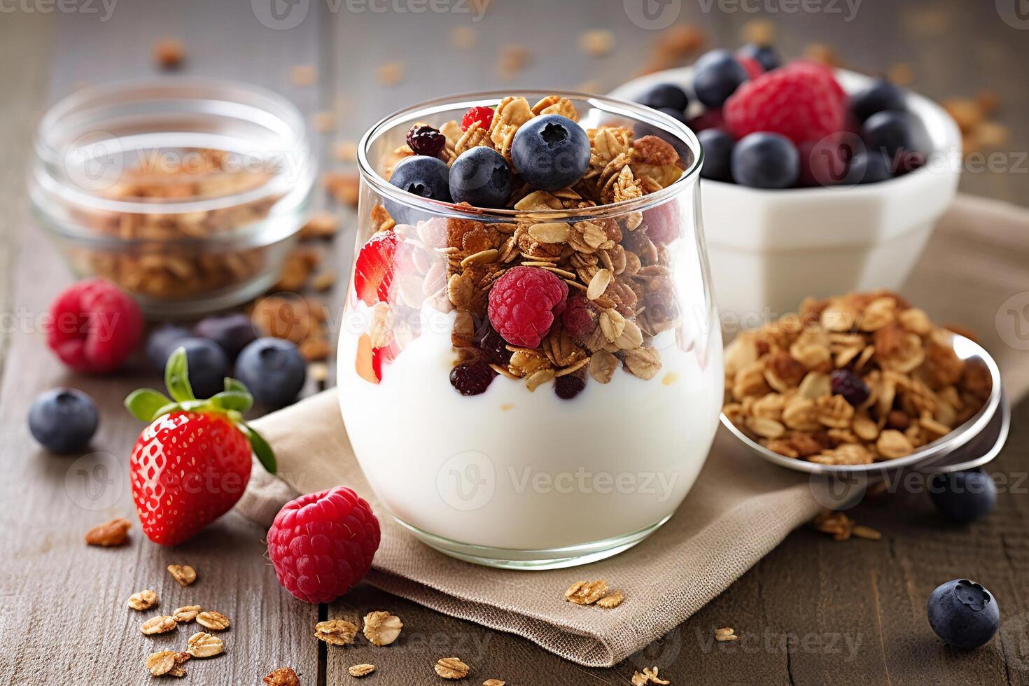 A bowl of oatmeal with fruit AI Generate photo