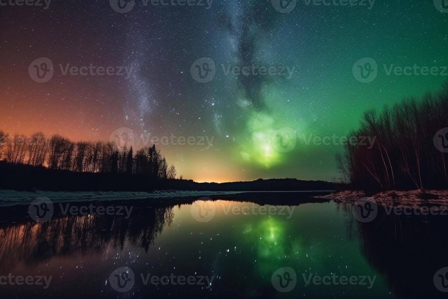 Beautiful aurora in the night sky ai generate photo