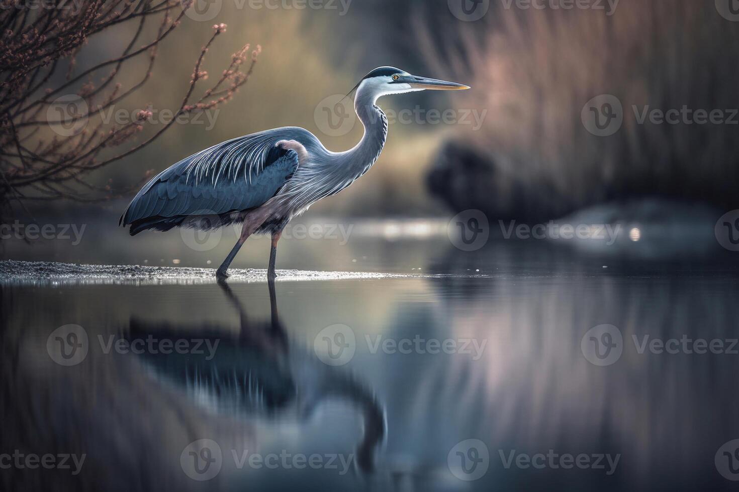 Stork on the river AI Generate photo
