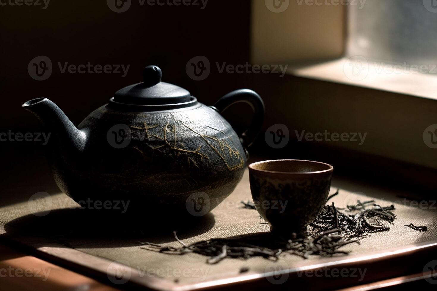 A cup off tea with teapot AI Generate photo