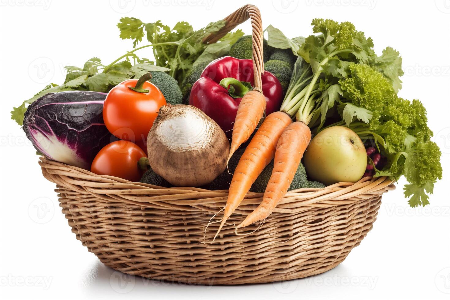 A basket vegetables isolated on white AI Generate photo