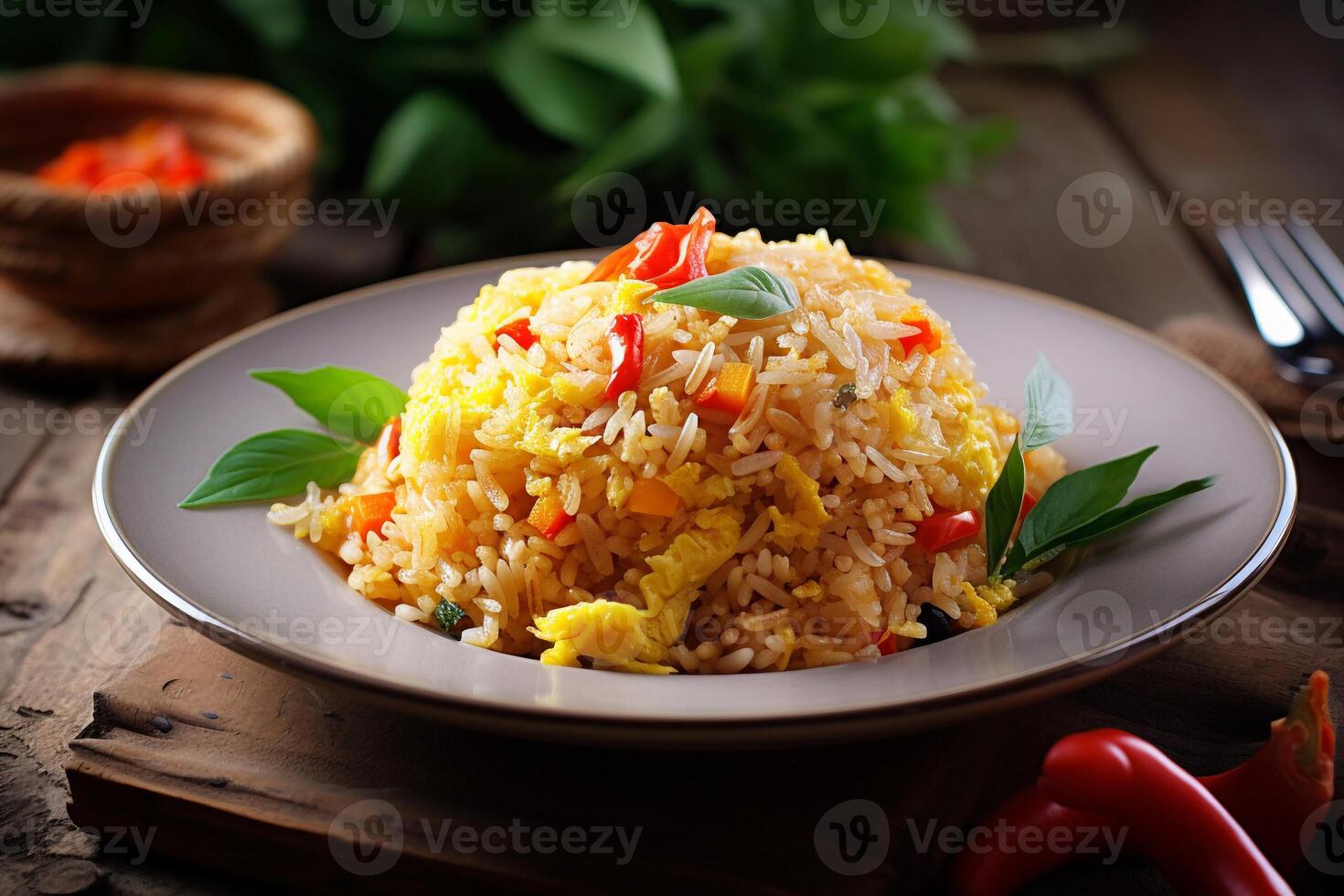 Fried rice on the table ai generate photo