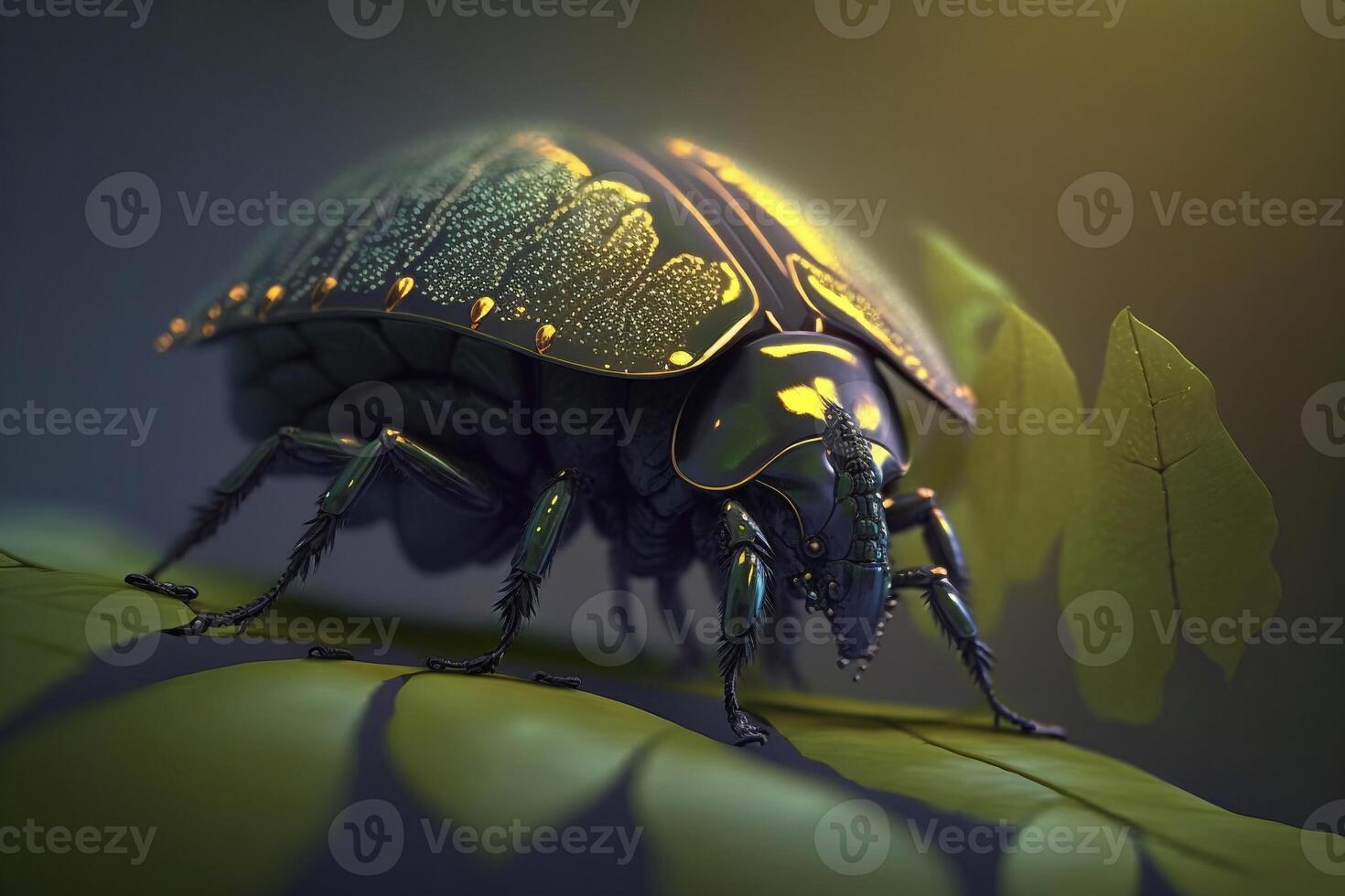 Portrait macro green beetle AI Generate photo