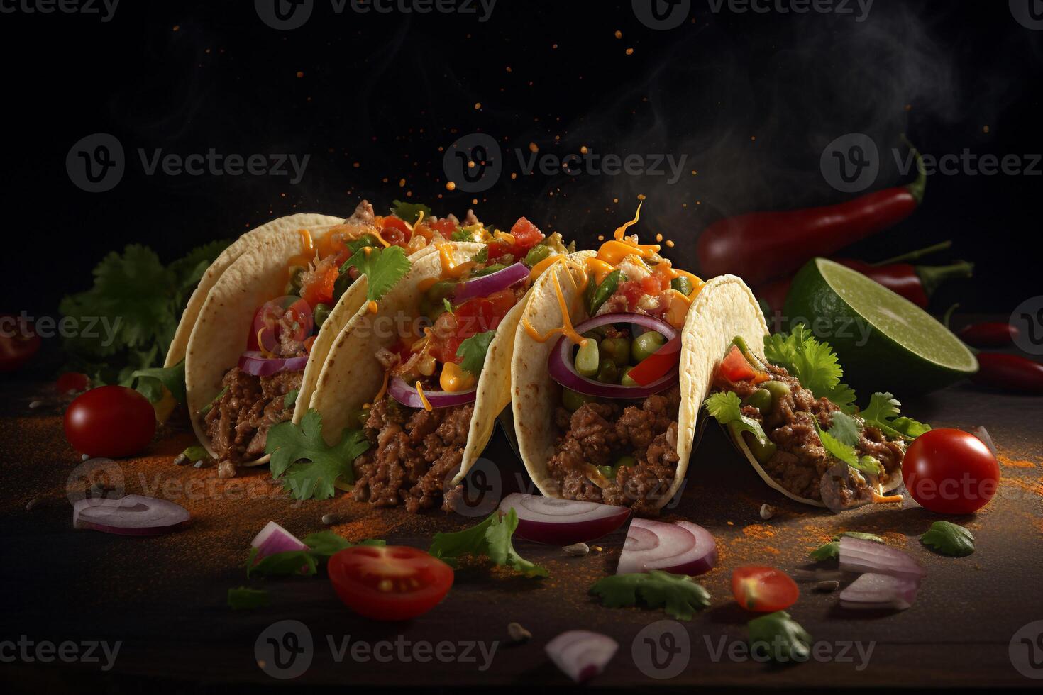 Delicious tacos on the table AI Generate photo