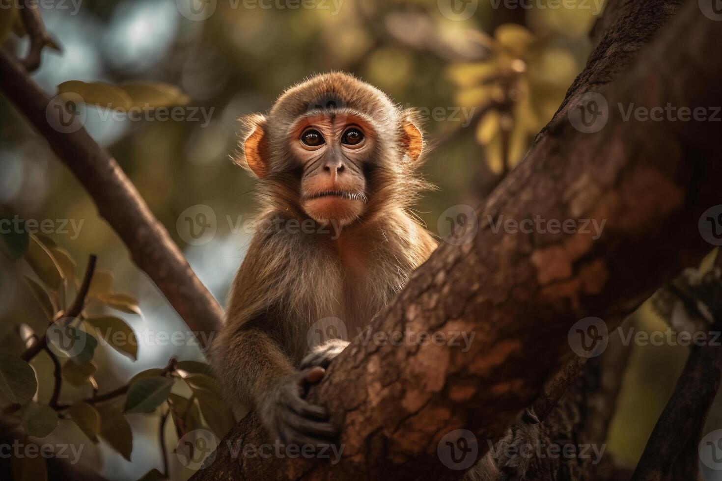 Cute monkey on the forest AI Generate photo